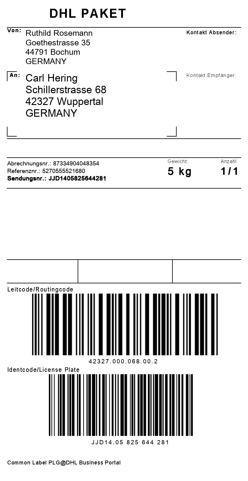 DHL JJD Label Example
