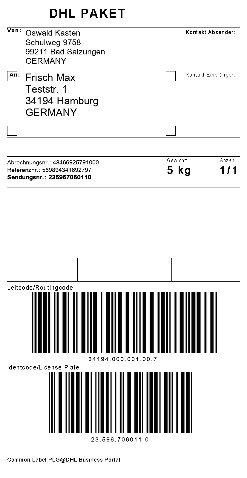 DHL Numeric Label Example